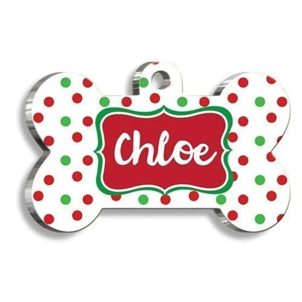 Kırmızı Yeşil Puantiyeli Kedi Köpek Künyesi Medium: 2,6 x 3,8 cm. ürün görseli 1