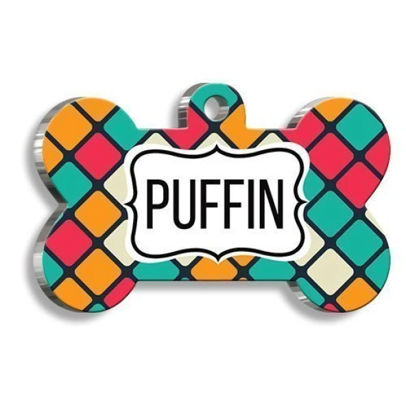 Desenli Seri Kareli Kedi Köpek Künyesi ürün görseli 1