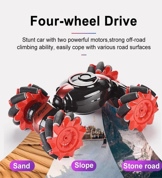 Şarjlı, 360 Derece Dönebilen El'den ve Kumanda Kontrollü, RC Racing 4WD Dönen Dublör Araba-Stunt Car - 11