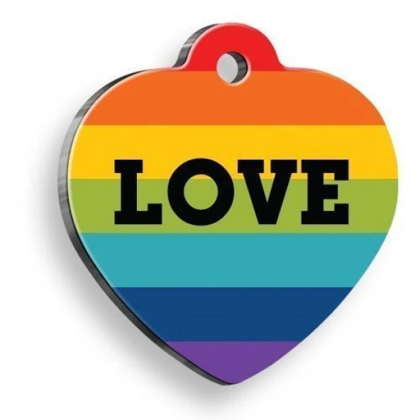 Gökkuşağı Aşk Kalp Şekilli Kedi ve Köpek Künyesi Medium: 3,2 x 3,5 cm. ürün görseli 1