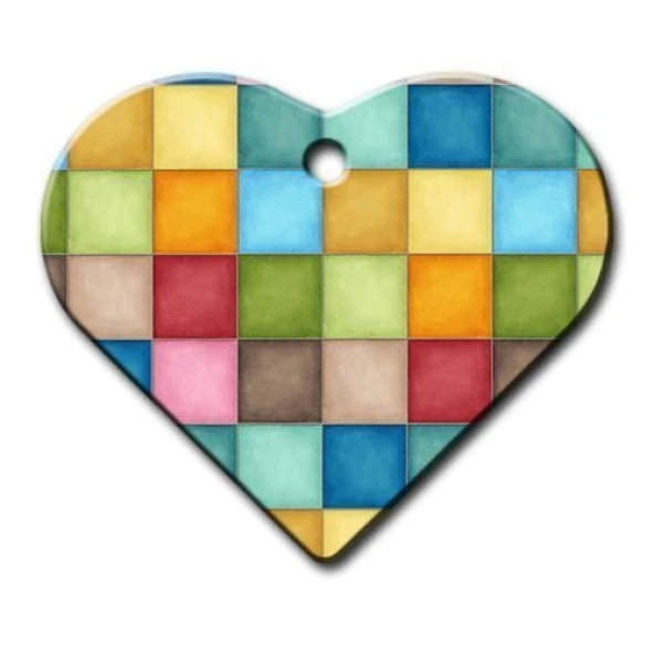 Kare Desenli Geniş Kalp Kedi Köpek Künyesi Medium ürün görseli 1