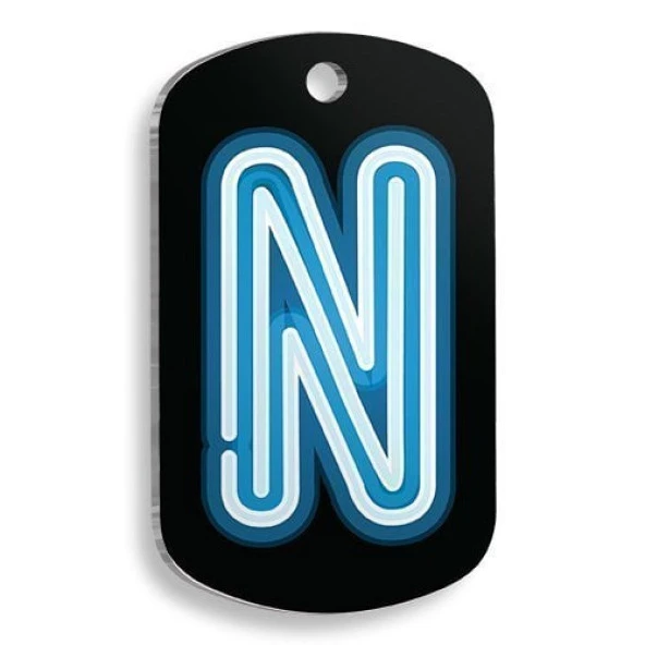 Neon N Harfi Asker Kedi ve Köpek Künyesi Large: 2,9 x 5 cm. ürün görseli 1