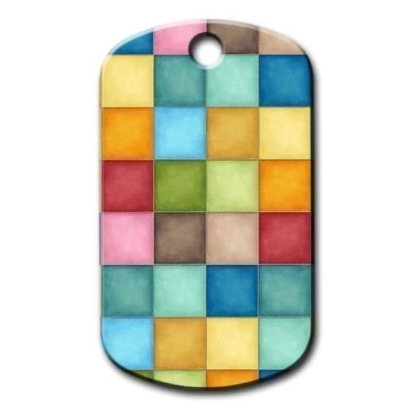 Renkli Kareler Desenli Kedi Köpek Künyesi Large ürün görseli 1