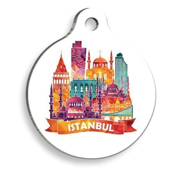 İstanbul Şehri Yuvarlak Kedi ve Köpek Künyesi Large: 3,8 cm. ürün görseli 1