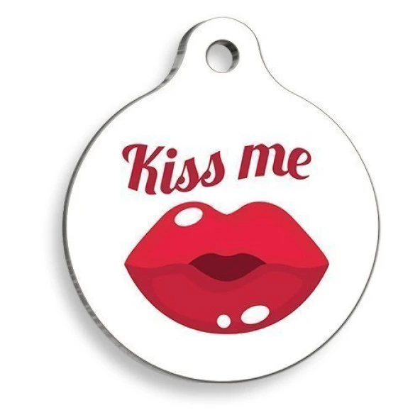 Kiss Me Dudaklı Yuvarlak Kedi ve Köpek Künyesi ürün görseli 1