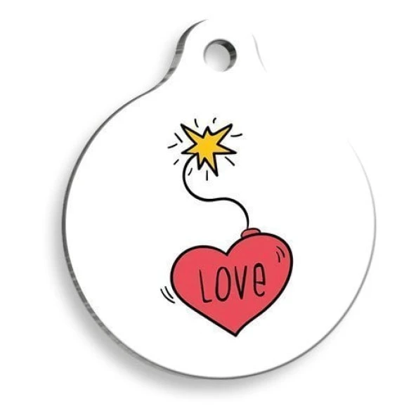 Aşk Bombası Yuvarlak Kedi ve Köpek Künyesi Small: 2,5 cm. ürün görseli 1