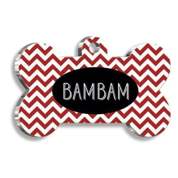 Kırmızı Zikzak Kemik Şekilli Kedi Köpek Künyesi Small: 2,5 cm. ürün görseli 1