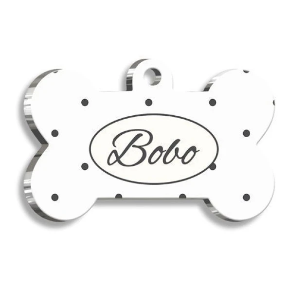 Black Dots Kemik Şekilli Kedi Köpek Künyesi ürün görseli 1