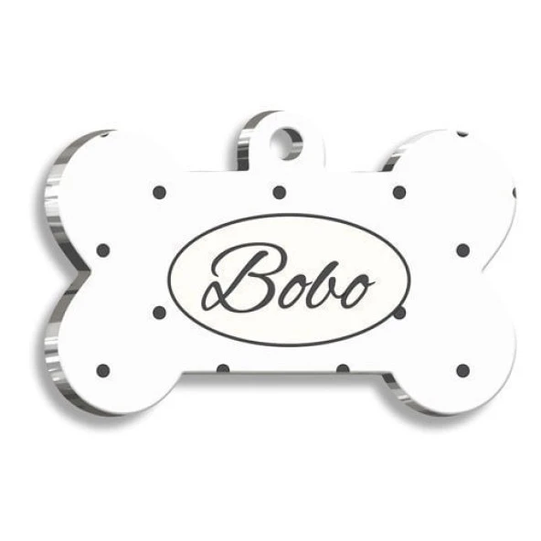 Black Dots Kemik Şekilli Kedi Köpek Künyesi Large: 3,8 cm. ürün görseli 1