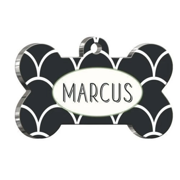 Siyah Beyaz Desenli Kemik Şekilli Kedi Köpek Künyesi Large: 3,8 cm. ürün görseli 1