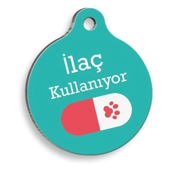 İlaç Kullanıyorum Kırmızı Hap Yuvarlak Kedi ve Köpek Künyesi Large: 3,8 cm. ürün görseli 1