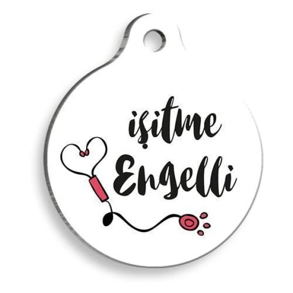 İşitme Engelli Beyaz Yuvarlak Kedi ve Köpek Künyesi Medium: 3,2 x 3,5 cm. ürün görseli 1