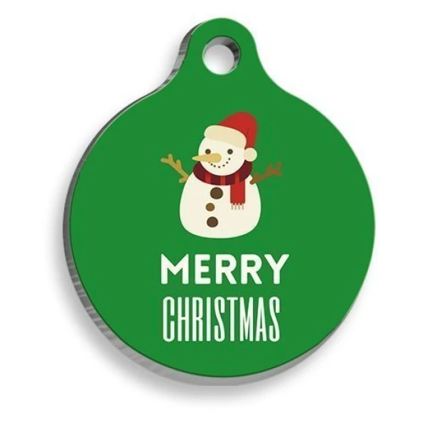 Christmas Serisi Snowman Green Comics Yuvarlak Kedi ve Köpek Künyesi ürün görseli 1