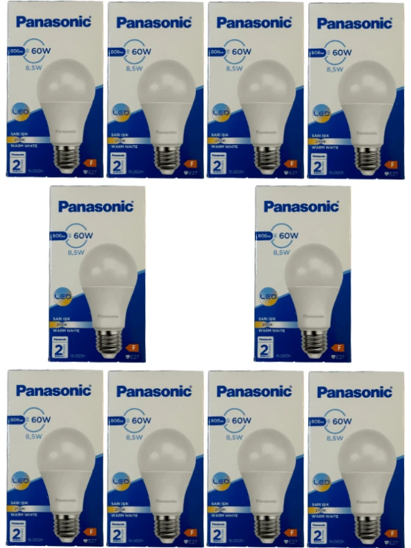 Panasonic 8,5W (60W) 2700K (Sarı Işık) E27 Duylu Led Ampul (10 Adet)