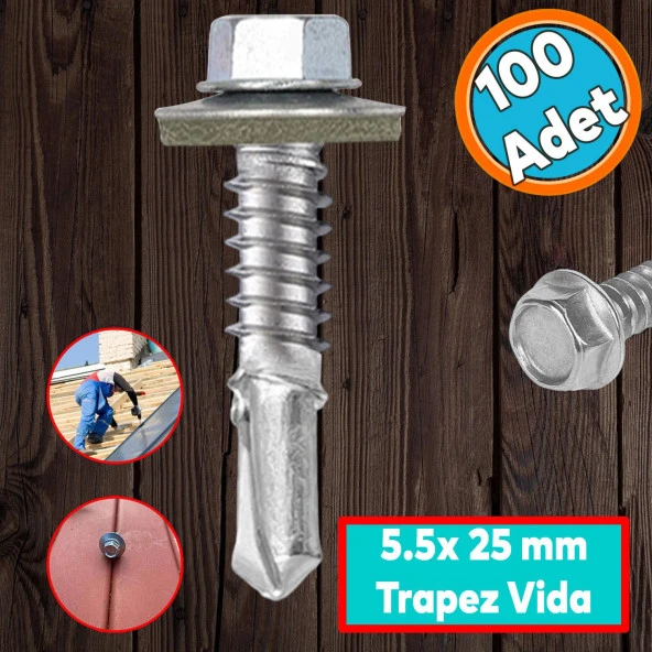 Trapez Çatı Vidası 5.5x25 mm Paket 100 ADET Matkap Uçlu Sac Akıllı Vida Çatı Panel Metal Ağaç Vidası