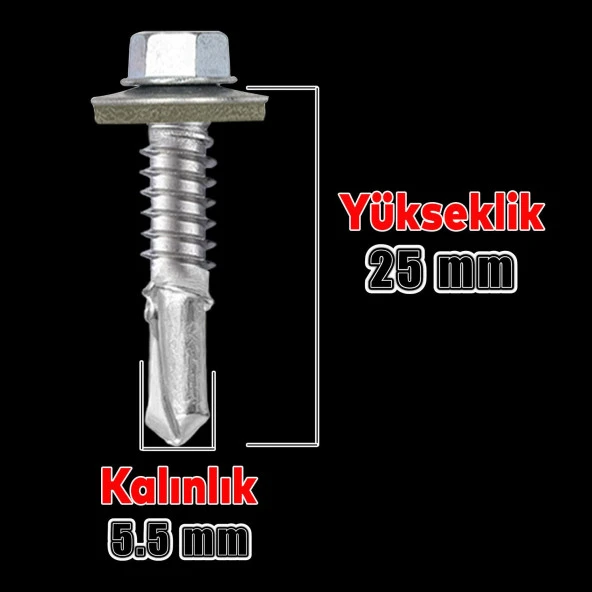 Trapez Çatı Vidası 5.5x25 mm Paket 100 ADET Matkap Uçlu Sac Akıllı Vida Çatı Panel Metal Ağaç Vidası - Resim 2