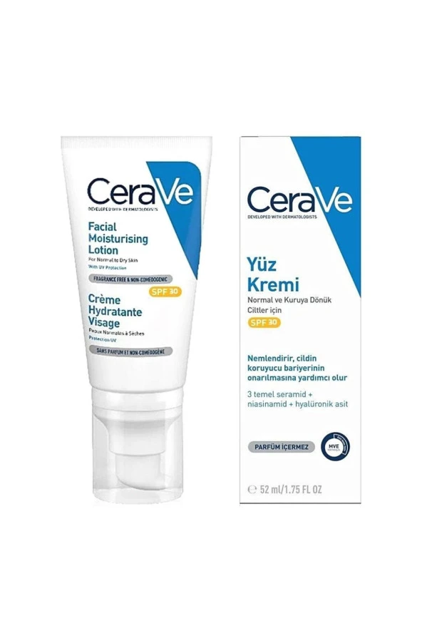 CeraVe Normal Ve Kuruya Dönük Ciltler Için Spf30 Güneş Korumalı Yüz Kremi 52ml - Resim 2