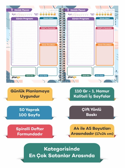 Siyah - Gold Günlük Planlayıcı Defter - Ders Çalışma Planlayıcı Defteri - Planlama Defteri - 2
