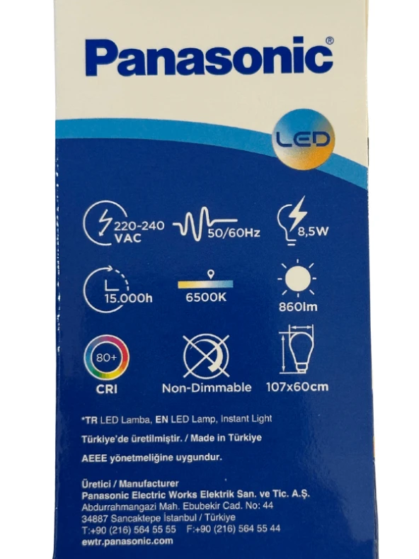 Panasonic 8,5W (60W) 6500K (Beyaz Işık) E27 Duylu Led Ampul (8 Adet) - Resim 3