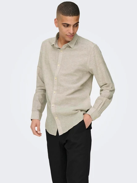 ONLY&SONS Erkek Dar Kesim Keten Pamuklu Gömlek 22012321