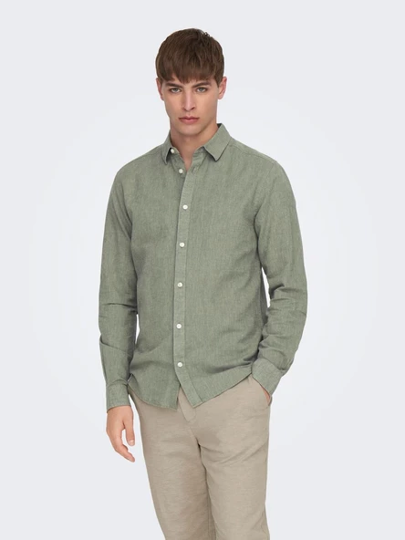 ONLY&SONS Erkek Dar Kesim Keten Pamuklu Gömlek 22012321