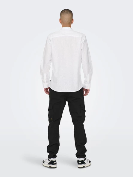 ONLY&SONS Erkek Dar Kesim Keten Pamuklu Gömlek 22012321 - Resim 3