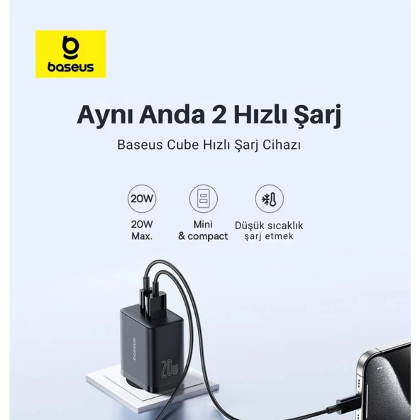 Baseus 20W 1x USB ve 1x Type C Universal Şarj Aleti, Aşırı Güç ve Voltaj Korumalı Şarj Adaptörü - 7