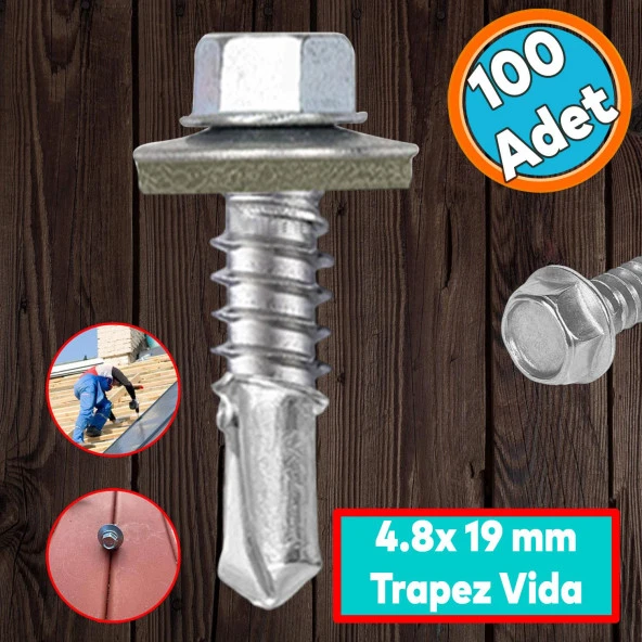 Trapez Çatı Vidası 4.8x19 mm Paket 100 ADET Matkap Uçlu Sac Akıllı Vida Çatı Panel Metal Ağaç Vidası