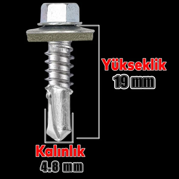 Trapez Çatı Vidası 4.8x19 mm Paket 100 ADET Matkap Uçlu Sac Akıllı Vida Çatı Panel Metal Ağaç Vidası - Resim 2