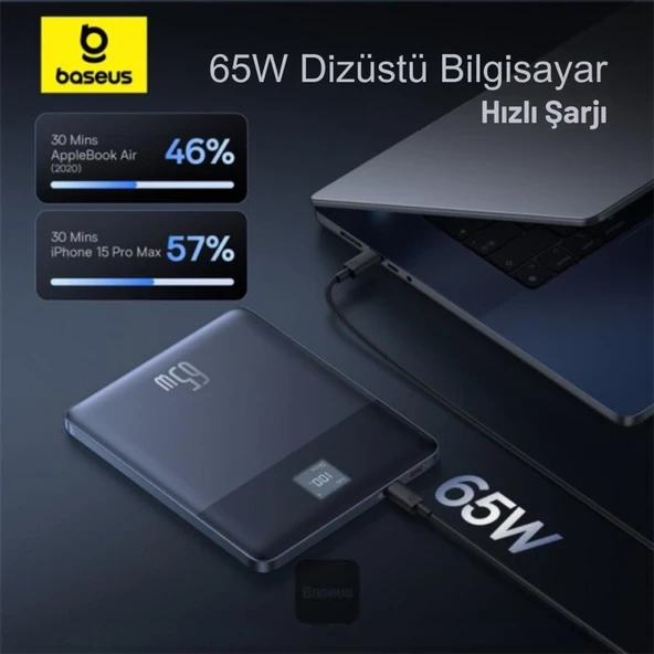 Baseus Süper İnce 65W 12000mAh Taşınabilir Şarj Cihazı Powerbank, Dijital Göstergeli, Akım ve Isı Korumalı - 6