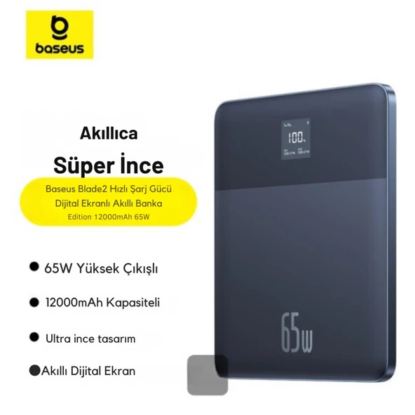 Baseus Süper İnce 65W 12000mAh Taşınabilir Şarj Cihazı Powerbank, Dijital Göstergeli, Akım ve Isı Korumalı - 8