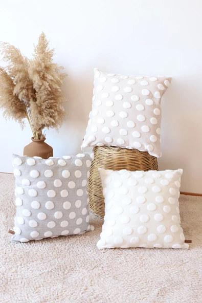 Bohem Özel Tasarım Punch Panç Desen Dekoratif Kırlent Kılıfı Point Bej - Resim 4