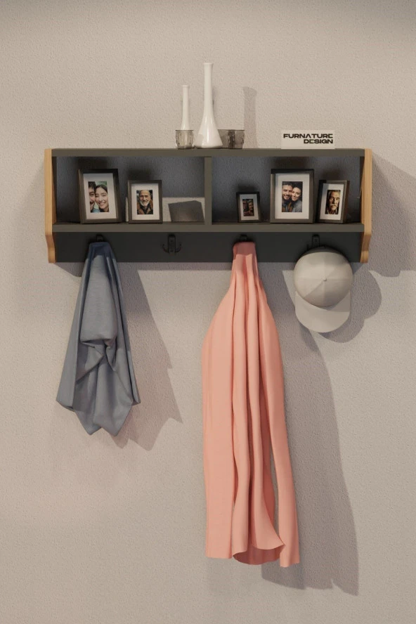 CMKStore Portmanto Duvar Askısı Modern Duvar Askılık Vestiyer - Atlantik Çam & Antrasit - 2