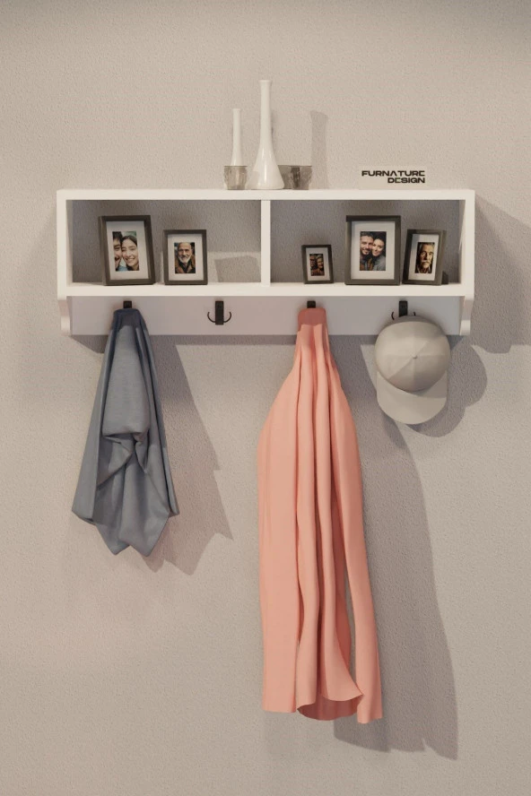 CMKStore Portmanto Duvar Askısı Modern Duvar Askılık Vestiyer - Beyaz - 2
