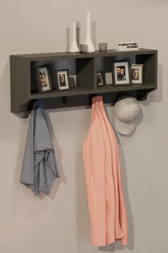 CMKStore Portmanto Duvar Askısı Modern Duvar Askılık Vestiyer - Antrasit - 3