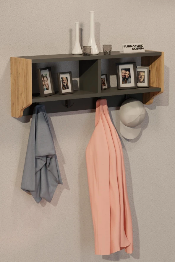 CMKStore Portmanto Duvar Askısı Modern Duvar Askılık Vestiyer - Atlantik Çam & Antrasit - 3