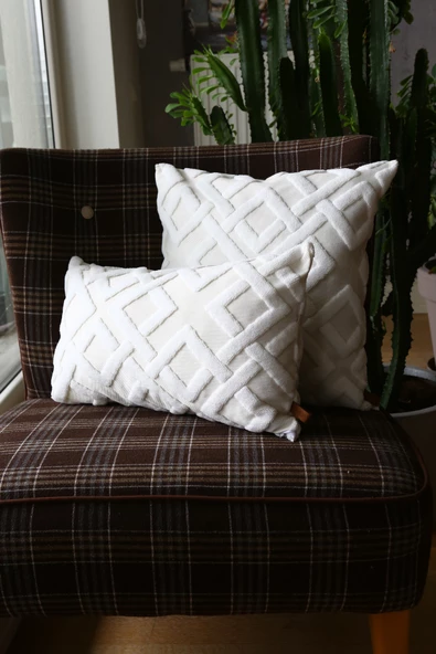 Bohem Özel Tasarım Punch Panç Desen Dekoratif Kırlent Kılıfı Mila Ekru - Resim 5