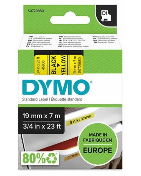 Dymo D1 Yedek Şerit 19mmx7m Sarı Siyah 45808