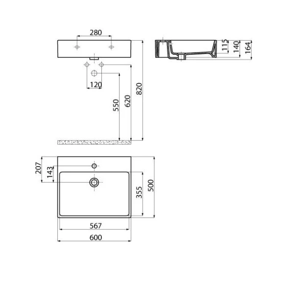 Creavit Next Tezgah Üstü Kare Lavabo 60 cm Beyaz NX260-00CB00E-0000 - 2