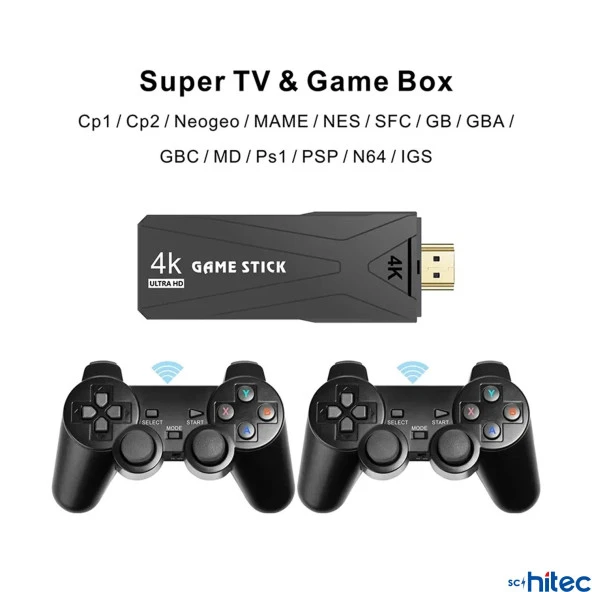 ScHitec 4K Android TV Stick ve Retro Game Konsol 10000 Oyunlu 64GB Siyah - 2