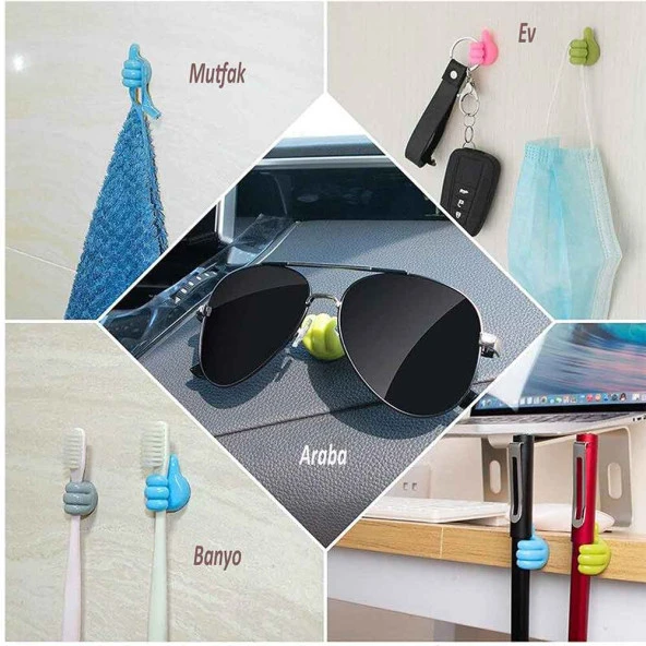 Başparmak Kablo Tutucu, Duvar, Araba, Ev, Organizatör, Kulaklık Tutucu Gri Renk 5 adet - 7