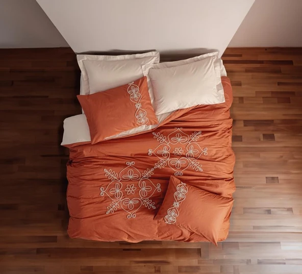 Cotton Box Brode Ranforce Çift Kişilik Nevresim Takımı Tiva Bej