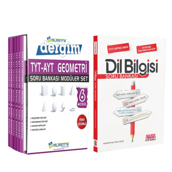 Milimetrik TYT AYT Geometri Seti ve AKM Dil Bilgisi Soru Bankası Seti 2 Kitap