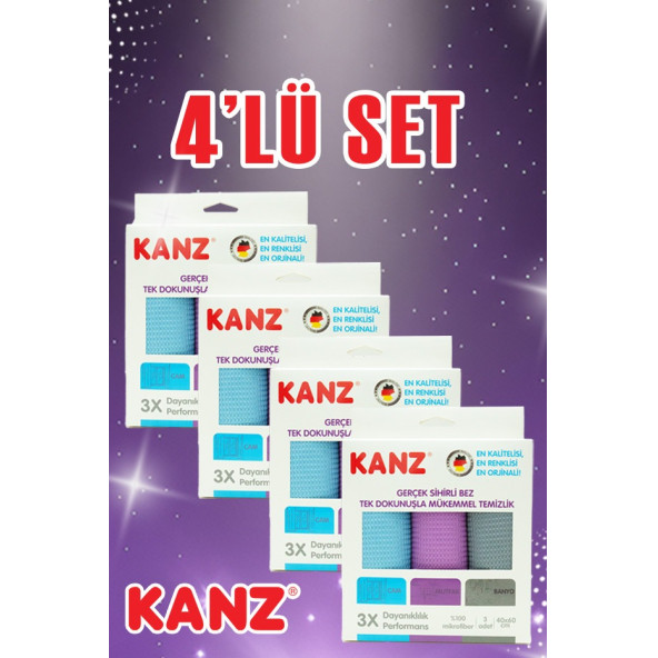 Kanz 3'lü Alman Mikrofiber Temizlik Bezi (4'lü Set)