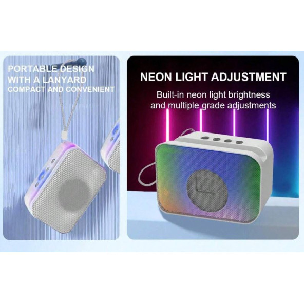 LED Işıklı Taşınabilir Bluetooth Hoparlör Yüksek Baslı Dinamik  Aynı Zamanda Telefon Tutucu Özelliği - 3
