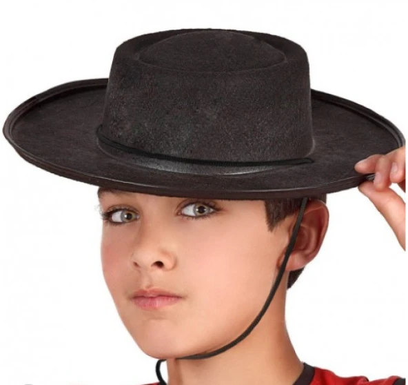 Siyah Renk Keçe Flamenko Şapkası Çocuk Boy (2818)
