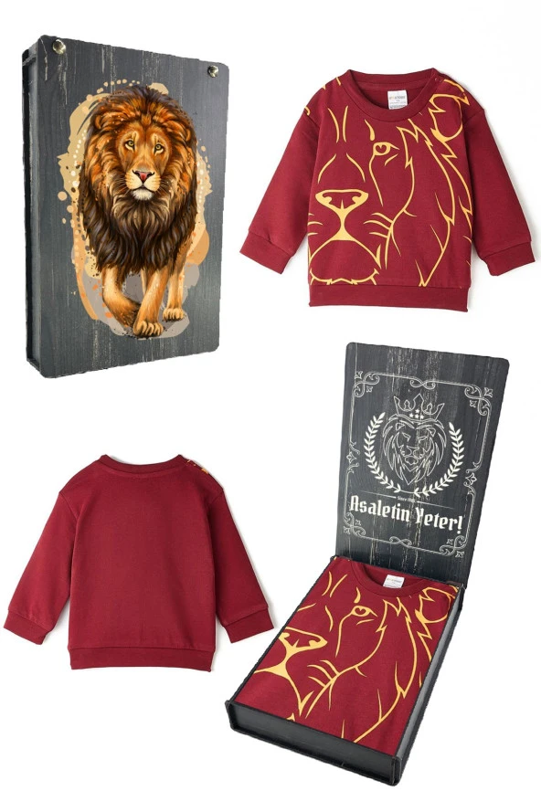 Galatasaray Orijinal Aslan Baskılı Kırmızı Sweat Hediyelik Ahşap Kutulu