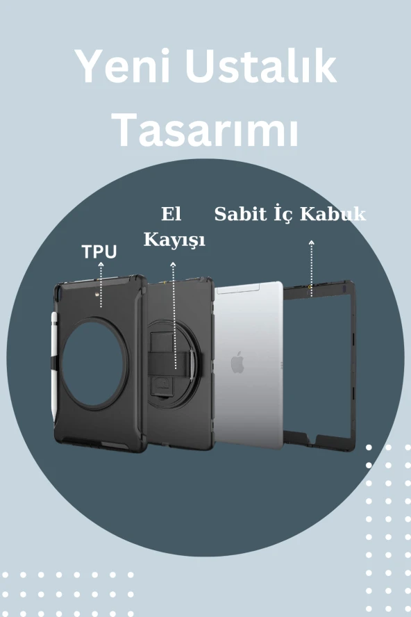 Qpen iPad 10.2 inç (8.nesil)  Uyumlu Hand Strap Tablet Kılıfı - Resim 6