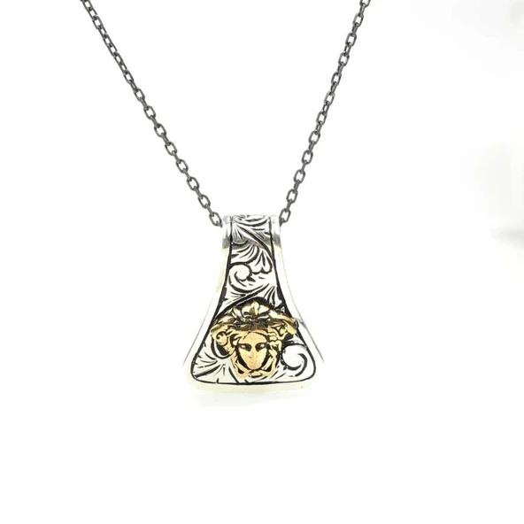 925 Ayar Gümüş Medussa Kafası Erkek Kolye - Resim 3