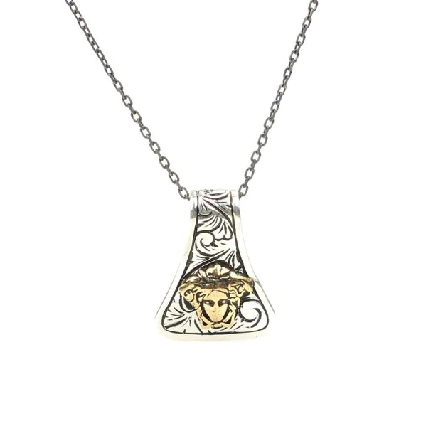 925 Ayar Gümüş Medussa Kafası Erkek Kolye - Resim 2